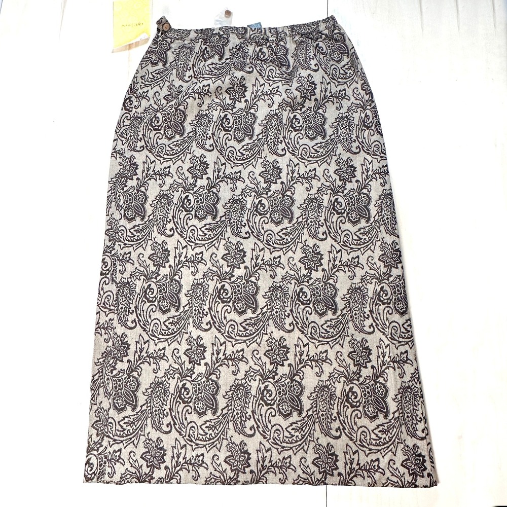 NWT - QVC Jessica Holbrook SZ 12 Tan Paisley Tapestry Wrap‎ Skirt Lined